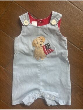 Baby Light Blue Puppy Flag Appliqué Romper
